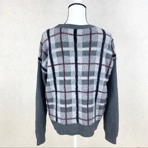 Vince Camuto Plaid Eyelash Sweater Large Gray - Picture 4 of 5